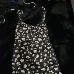 Black mini dress with white floral print
